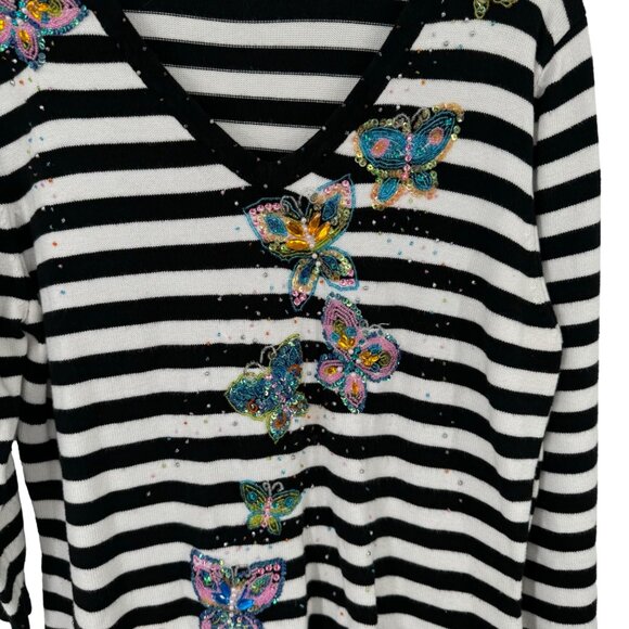 Just B Womens V-neck sweater Butterfly Embellished  Black  3/4 Sleeve size large - Picture 5 of 13
